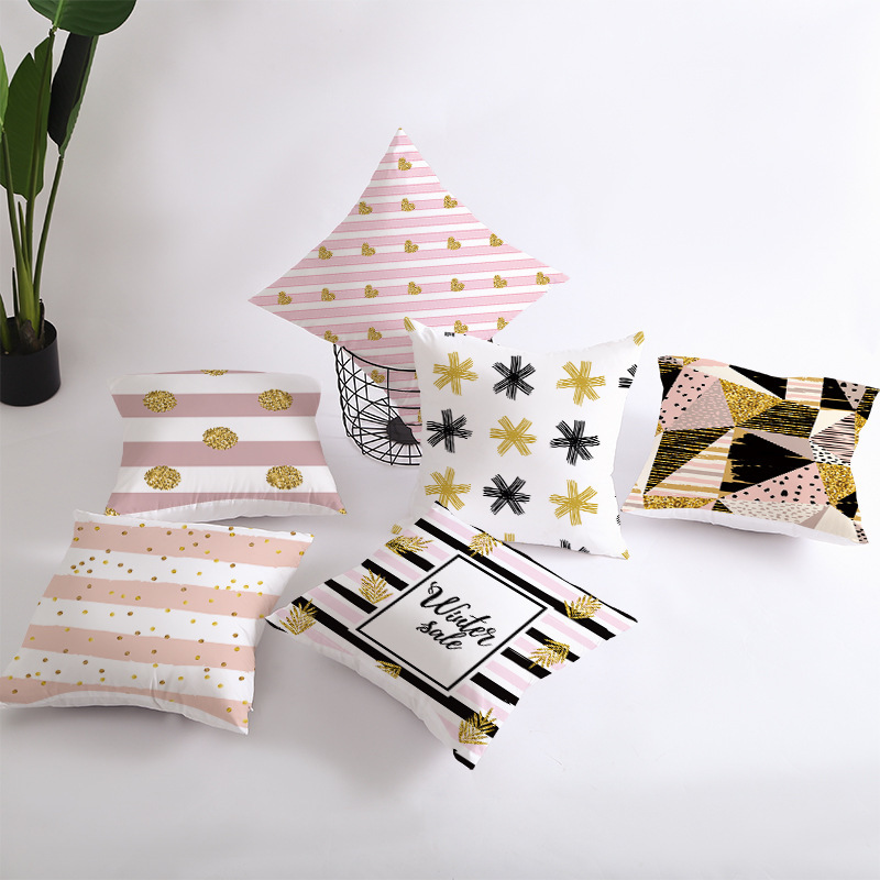 Nordic Style Gold Geometric Print Cushion Cover, Custom Sofa Square Cushion Cover /
