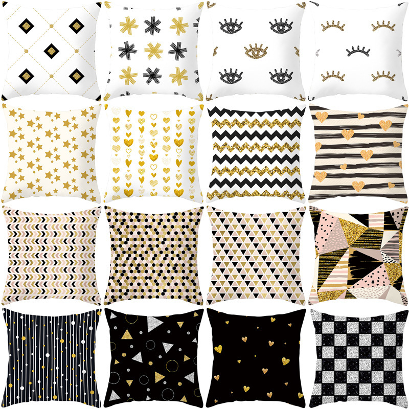 Nordic Style Gold Geometric Print Cushion Cover, Custom Sofa Square Cushion Cover /