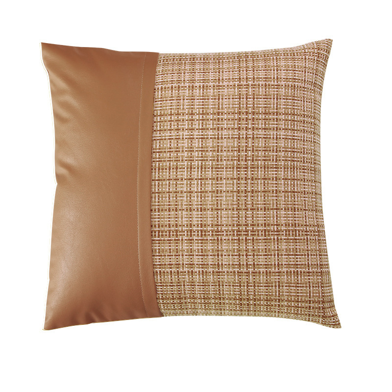 stripe genuine leather pillowcase 100% poly jacquard Fabric And Leather Splice Pillow Covers New Styles