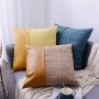 stripe genuine leather pillowcase 100% poly jacquard Fabric And Leather Splice Pillow Covers New Styles