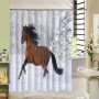 Waterproof Polyester Digital Printing Shower Curtain, Ink Painting Horse Digital Shower Curtain/