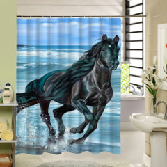 Waterproof Polyester Digital Printing Shower Curtain, Ink Painting Horse Digital Shower Curtain/