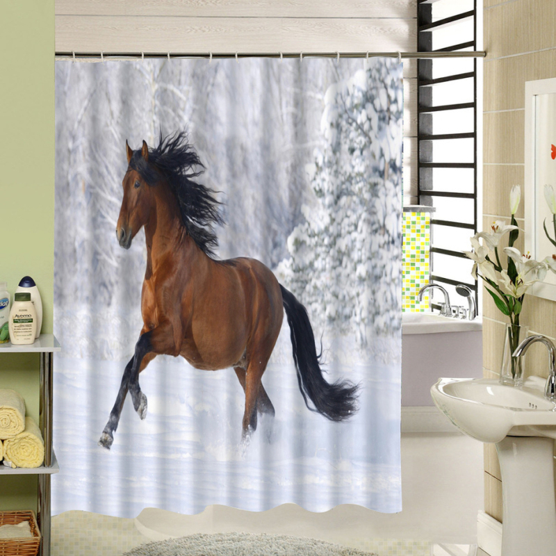 Waterproof Polyester Digital Printing Shower Curtain, Ink Painting Horse Digital Shower Curtain/