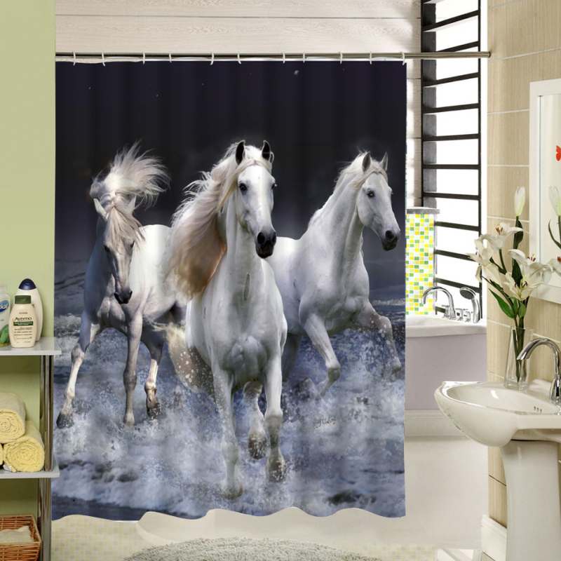 Waterproof Polyester Digital Printing Shower Curtain, Ink Painting Horse Digital Shower Curtain/