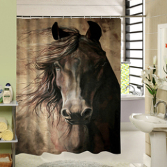 Waterproof Polyester Digital Printing Shower Curtain, Ink Painting Horse Digital Shower Curtain/