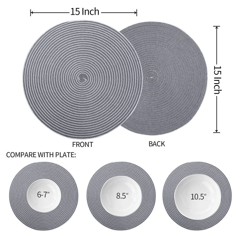 Lot de 4 sets de table ronds pour table à manger, tapis de table de cuisine en coton tissé résistant à la chaleur et antidérapant, 14 pouces, faciles d'entretien #