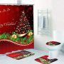 4 Pcs Merry Christmas Shower Curtain Set with Non-Slip Rug, Toilet Lid Cover and Bath Mat, Xmas Christmas Tree Shower Curtain