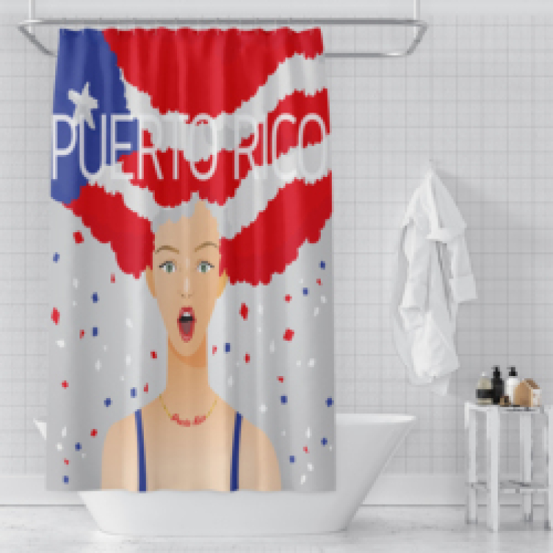 Wholesale Printed Shower Curtain Set, Popular Pink Puerto Rico Flag Shower Curtain*
