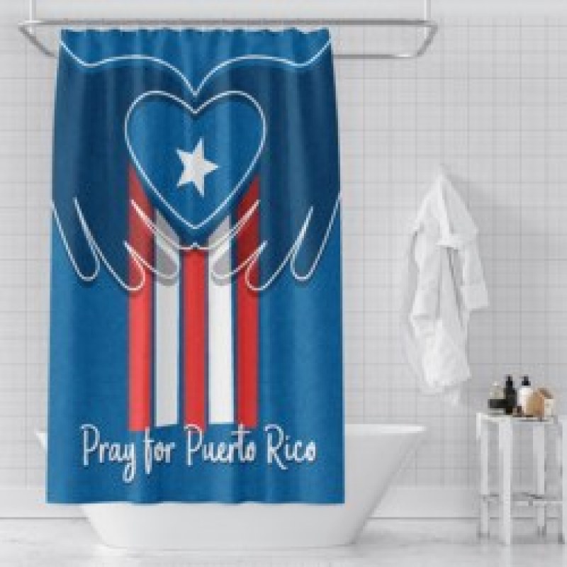 Wholesale Printed Shower Curtain Set, Popular Pink Puerto Rico Flag Shower Curtain*