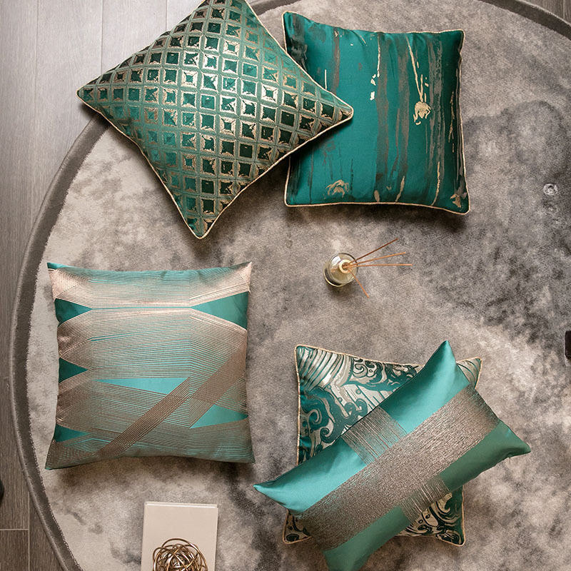 Dark Green Satin Jacquard Cushion Cover, Custom Light Luxury Cushion Cover /
