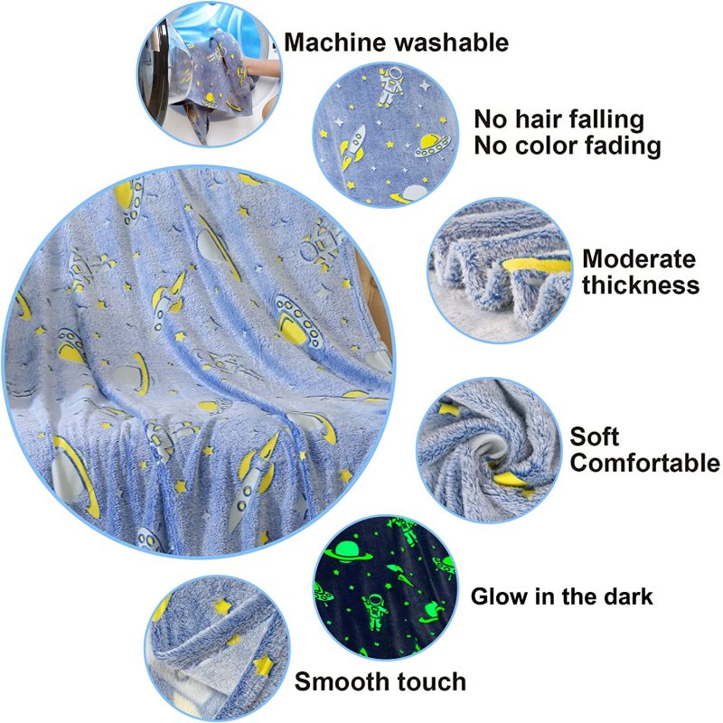 Magic Glow In The Dark Blanket Christmas Birthday Gift Home Textile Finished Star Moon Luminous Super Soft Fuzzy Fluffy Plush