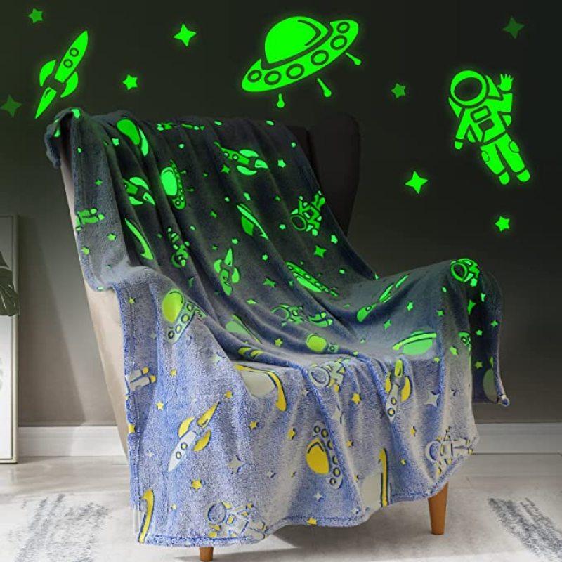 Magic Glow In The Dark Blanket Christmas Birthday Gift Home Textile Finished Star Moon Luminous Super Soft Fuzzy Fluffy Plush