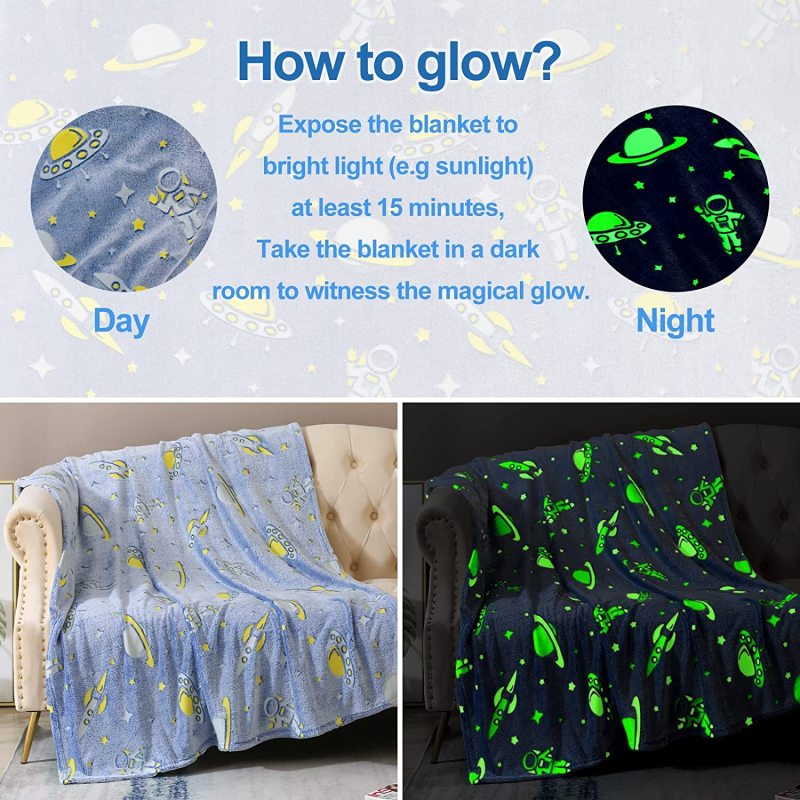 Magic Glow In The Dark Blanket Christmas Birthday Gift Home Textile Finished Star Moon Luminous Super Soft Fuzzy Fluffy Plush