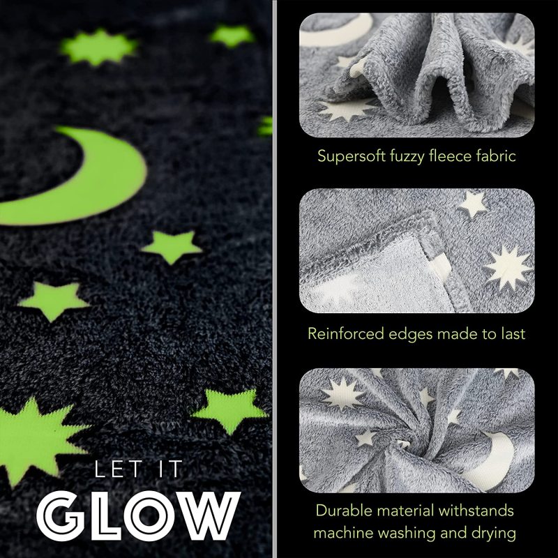 Magic Glow In The Dark Blanket Christmas Birthday Gift Home Textile Finished Star Moon Luminous Super Soft Fuzzy Fluffy Plush