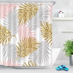 Pretty Yellow Black Gold Long Palm Leaf Shower Curtain Liner Hooks Sets Bathroom Waterproof Fabric/ bathroom curtain