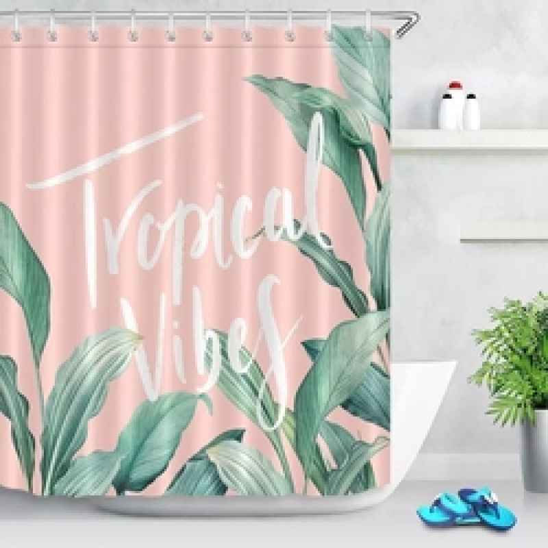 Pretty Yellow Black Gold Long Palm Leaf Shower Curtain Liner Hooks Sets Bathroom Waterproof Fabric/ bathroom curtain