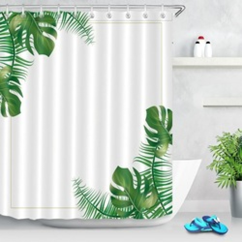 Pretty Yellow Black Gold Long Palm Leaf Shower Curtain Liner Hooks Sets Bathroom Waterproof Fabric/ bathroom curtain
