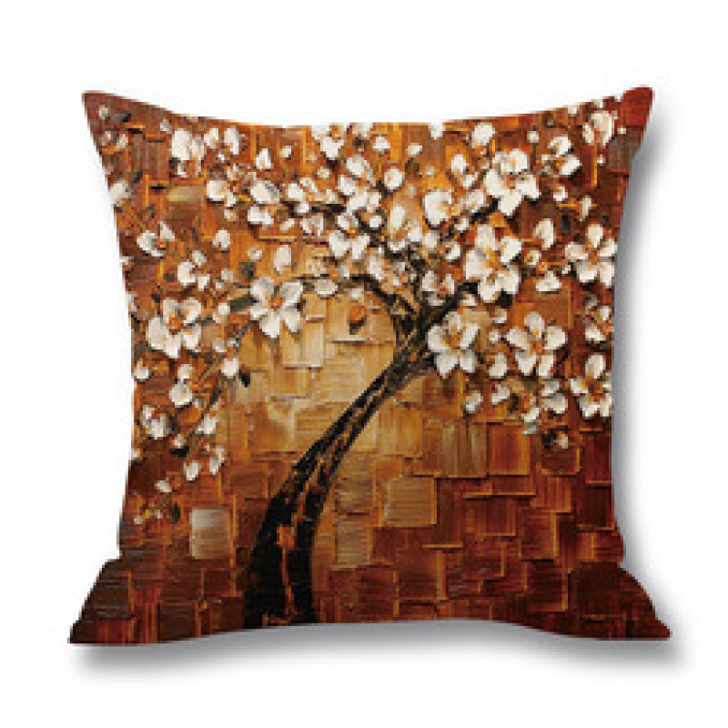 Ins Nordic Wind Oil Painting Tree Printed Flax Square Pillow Cover Sofa Bed, Patio Furniture Throw Pillow Cases/