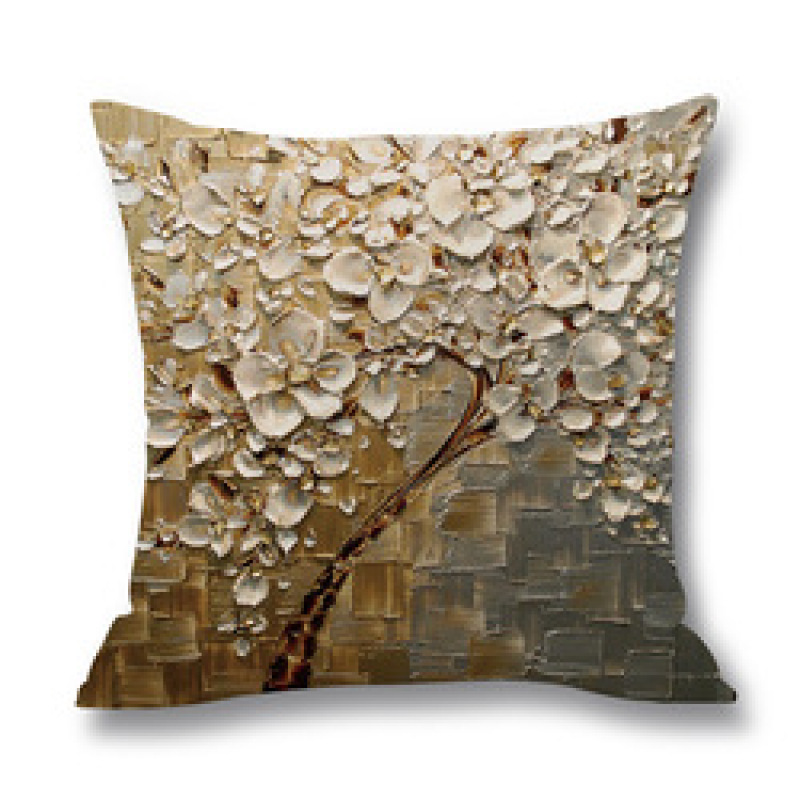 Ins Nordic Wind Oil Painting Tree Printed Flax Square Pillow Cover Sofa Bed, Patio Furniture Throw Pillow Cases/