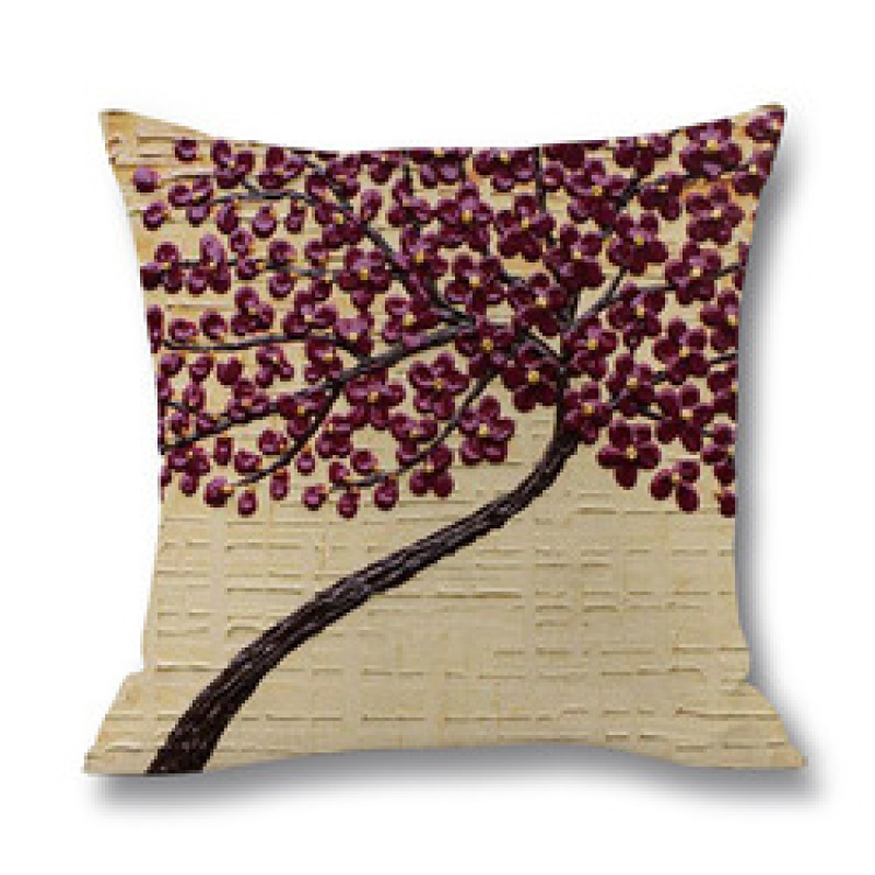 Ins Nordic Wind Oil Painting Tree Printed Flax Square Pillow Cover Sofa Bed, Patio Furniture Throw Pillow Cases/