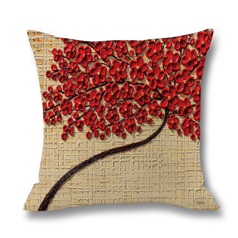 Ins Nordic Wind Oil Painting Tree Printed Flax Square Pillow Cover Sofa Bed, Patio Furniture Throw Pillow Cases/