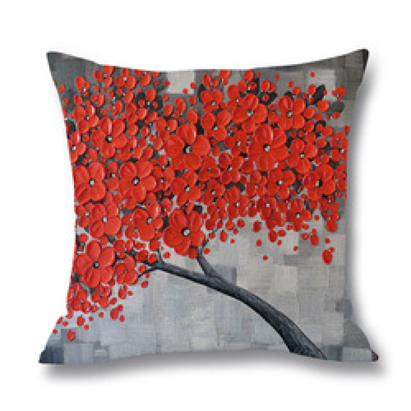 Ins Nordic Wind Oil Painting Tree Printed Flax Square Pillow Cover Sofa Bed, Patio Furniture Throw Pillow Cases/