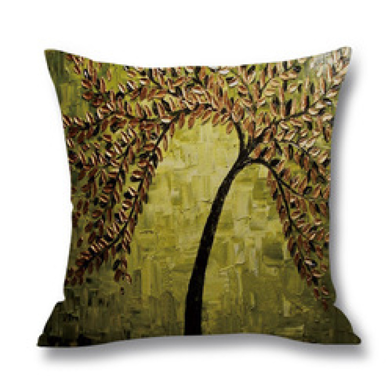 Ins Nordic Wind Oil Painting Tree Printed Flax Square Pillow Cover Sofa Bed, Patio Furniture Throw Pillow Cases/