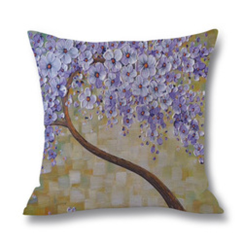 Ins Nordic Wind Oil Painting Tree Printed Flax Square Pillow Cover Sofa Bed, Patio Furniture Throw Pillow Cases/