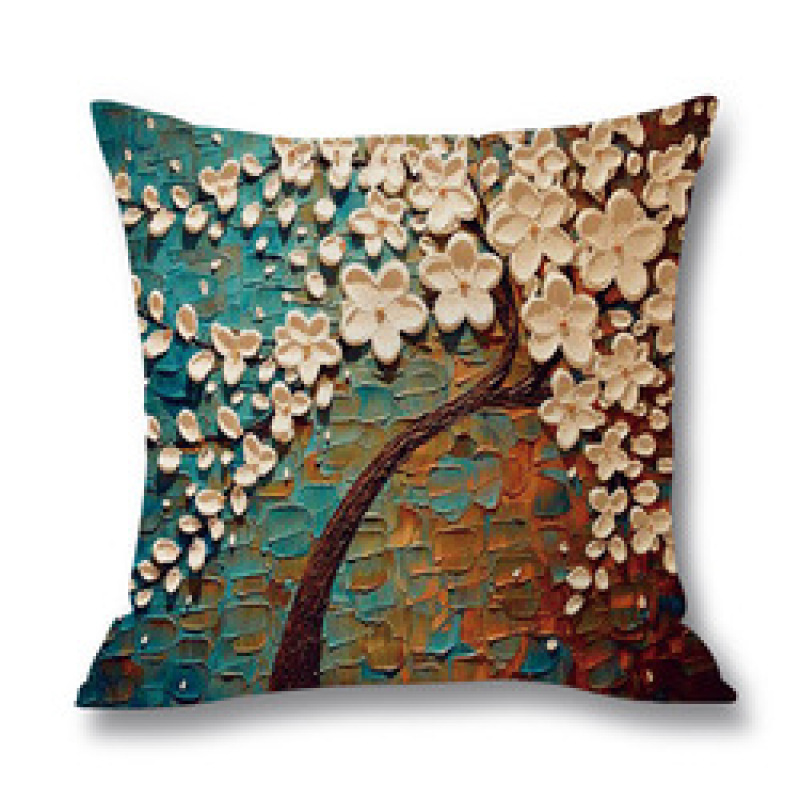 Ins Nordic Wind Oil Painting Tree Printed Flax Square Pillow Cover Sofa Bed, Patio Furniture Throw Pillow Cases/