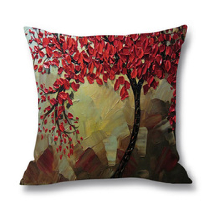 Ins Nordic Wind Oil Painting Tree Printed Flax Square Pillow Cover Sofa Bed, Patio Furniture Throw Pillow Cases/