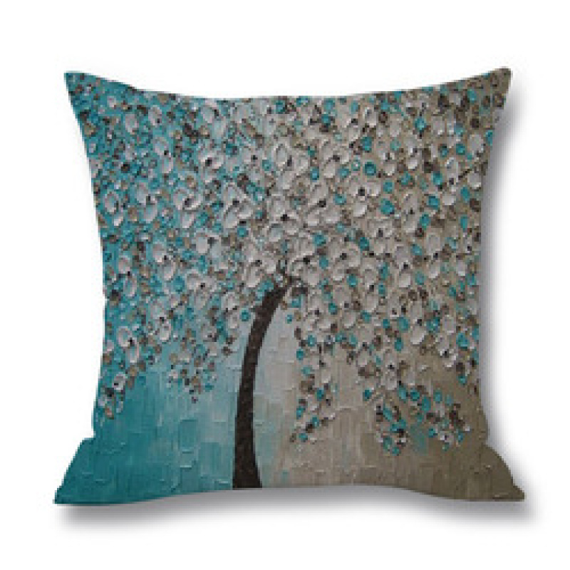 Ins Nordic Wind Oil Painting Tree Printed Flax Square Pillow Cover Sofa Bed, Patio Furniture Throw Pillow Cases/