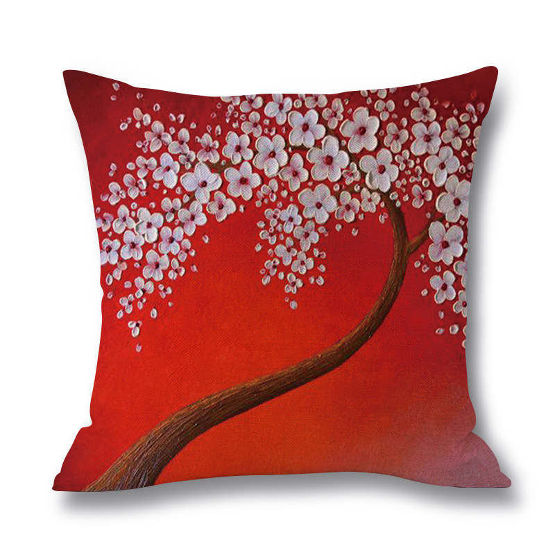 Ins Nordic Wind Oil Painting Tree Printed Flax Square Pillow Cover Sofa Bed, Patio Furniture Throw Pillow Cases/