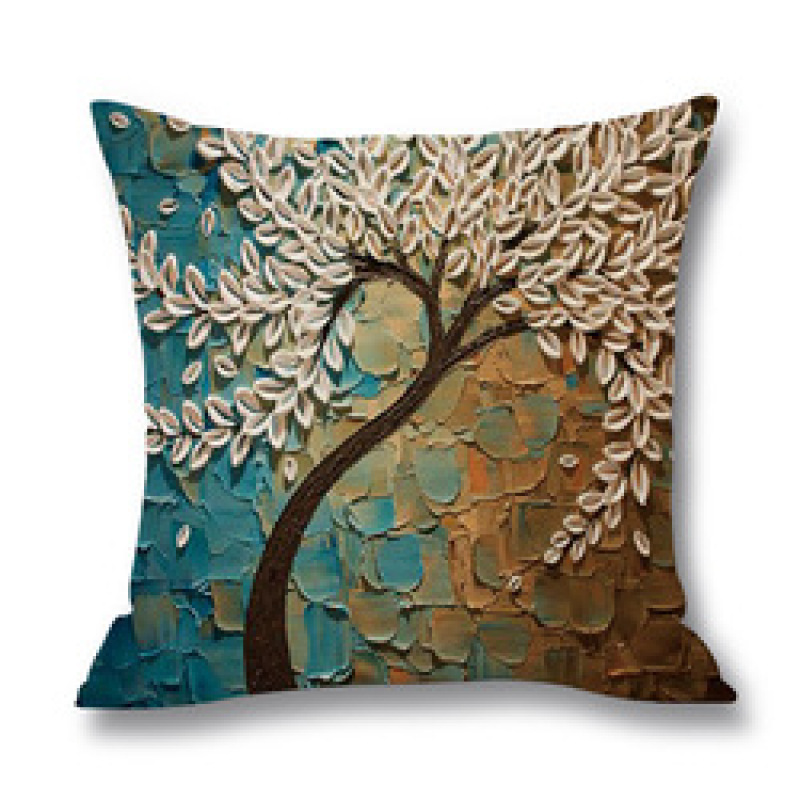 Ins Nordic Wind Oil Painting Tree Printed Flax Square Pillow Cover Sofa Bed, Patio Furniture Throw Pillow Cases/