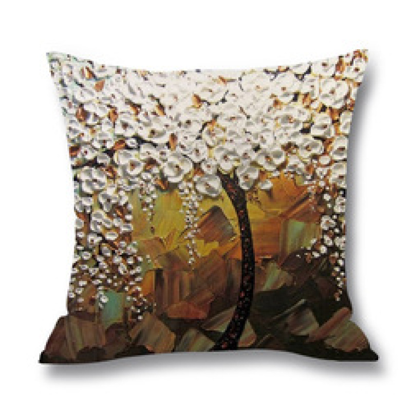 Ins Nordic Wind Oil Painting Tree Printed Flax Square Pillow Cover Sofa Bed, Patio Furniture Throw Pillow Cases/