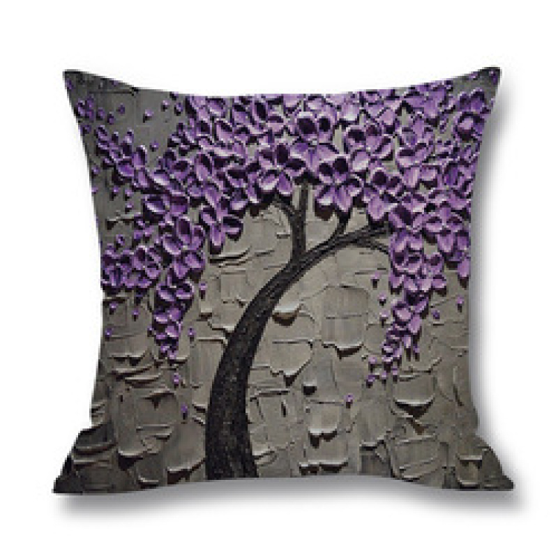 Ins Nordic Wind Oil Painting Tree Printed Flax Square Pillow Cover Sofa Bed, Patio Furniture Throw Pillow Cases/