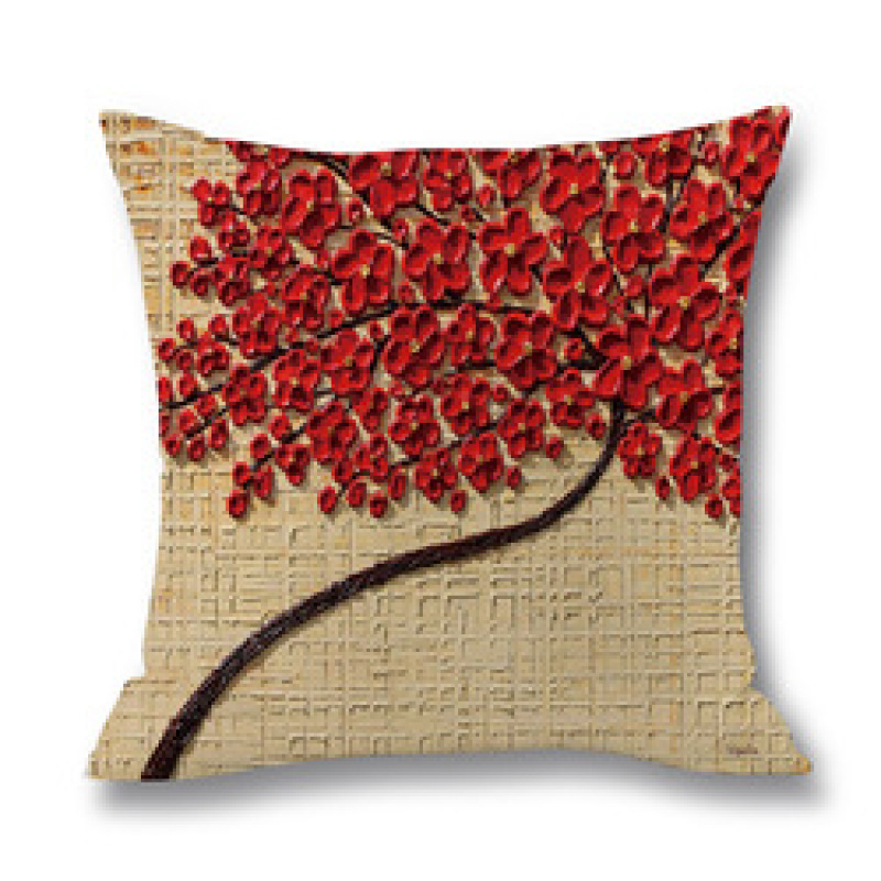Ins Nordic Wind Oil Painting Tree Printed Flax Square Pillow Cover Sofa Bed, Patio Furniture Throw Pillow Cases/