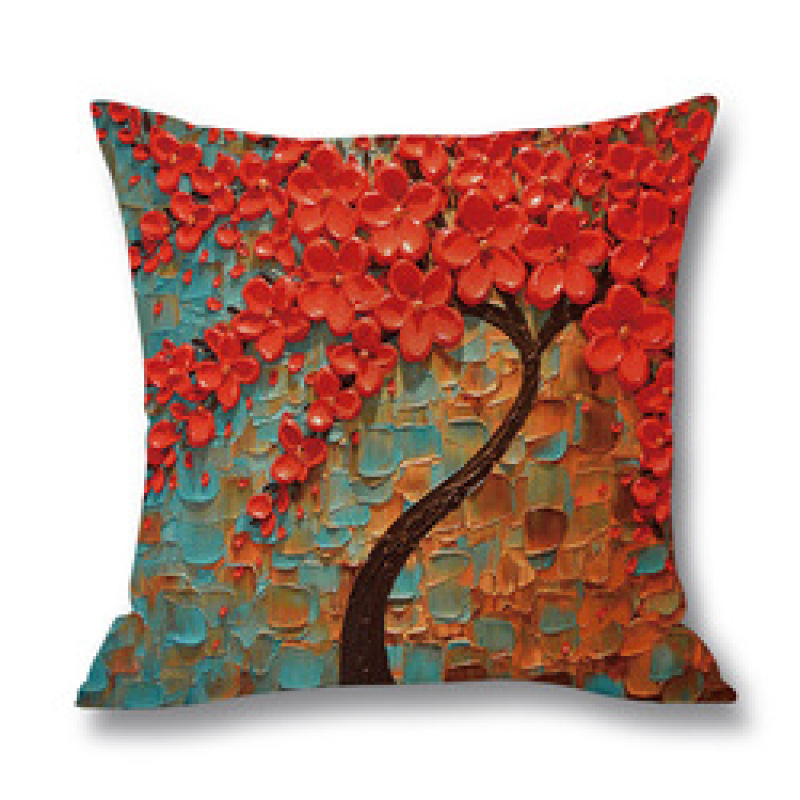 Ins Nordic Wind Oil Painting Tree Printed Flax Square Pillow Cover Sofa Bed, Patio Furniture Throw Pillow Cases/