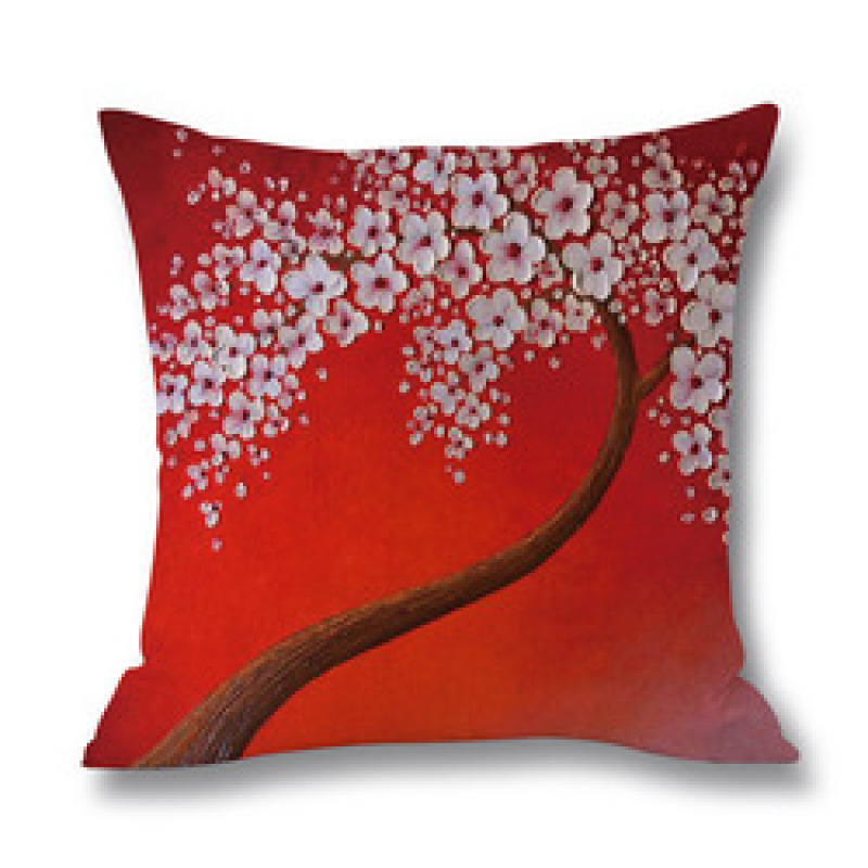 Ins Nordic Wind Oil Painting Tree Printed Flax Square Pillow Cover Sofa Bed, Patio Furniture Throw Pillow Cases/