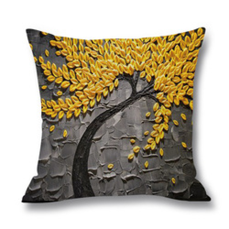Ins Nordic Wind Oil Painting Tree Printed Flax Square Pillow Cover Sofa Bed, Patio Furniture Throw Pillow Cases/