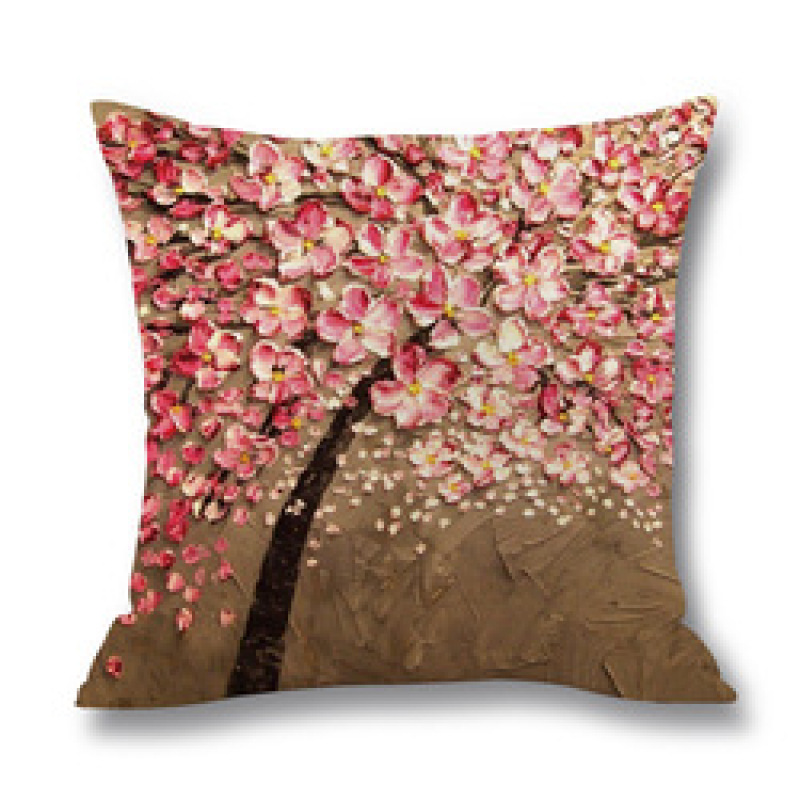 Ins Nordic Wind Oil Painting Tree Printed Flax Square Pillow Cover Sofa Bed, Patio Furniture Throw Pillow Cases/