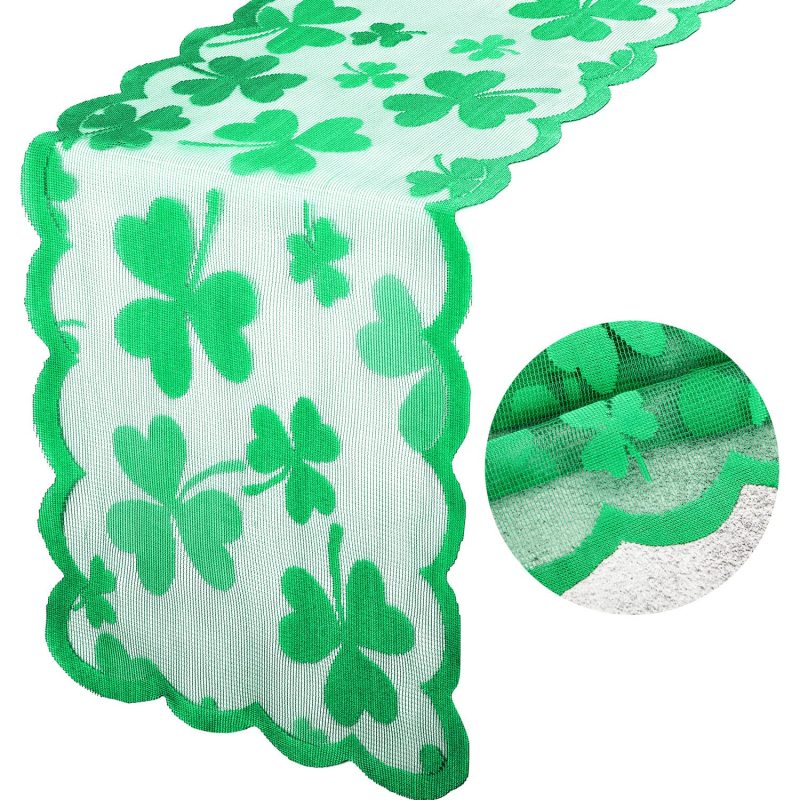 Wholesale St. Patrick's Day Green Shamrock Lace Irish Clover Embroidered emerald table runnerTopper Dresser Scarf for Spring