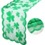 Wholesale St. Patrick's Day Green Shamrock Lace Irish Clover Embroidered emerald table runnerTopper Dresser Scarf for Spring