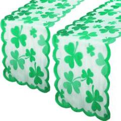 Wholesale St. Patrick's Day Green Shamrock Lace Irish Clover Embroidered emerald table runnerTopper Dresser Scarf for Spring