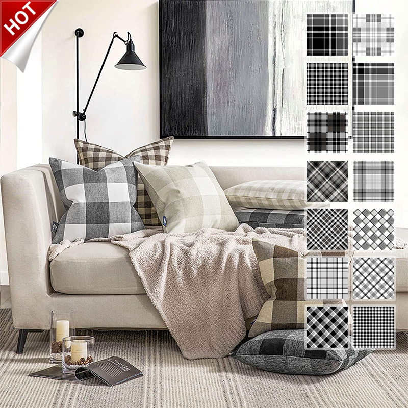 New Arrival Black White Cotton Cushion Cover, Linen Plaid Cushion Covers Decorative Sofa Seat/