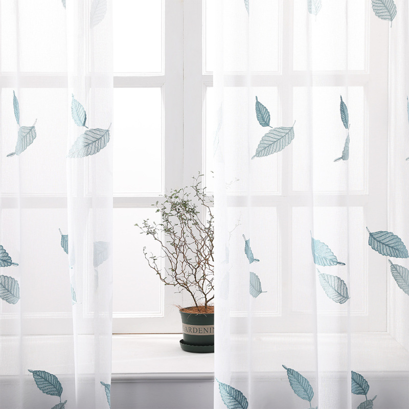 Latest Designs China Suppliers Green Embroidered Leaves Sheer Curtains, Home Decor Window Living Room Sheer Curtains/