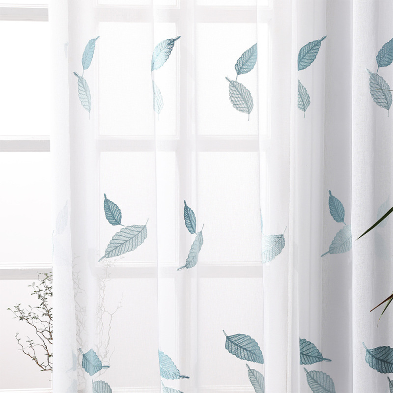 Latest Designs China Suppliers Green Embroidered Leaves Sheer Curtains, Home Decor Window Living Room Sheer Curtains/