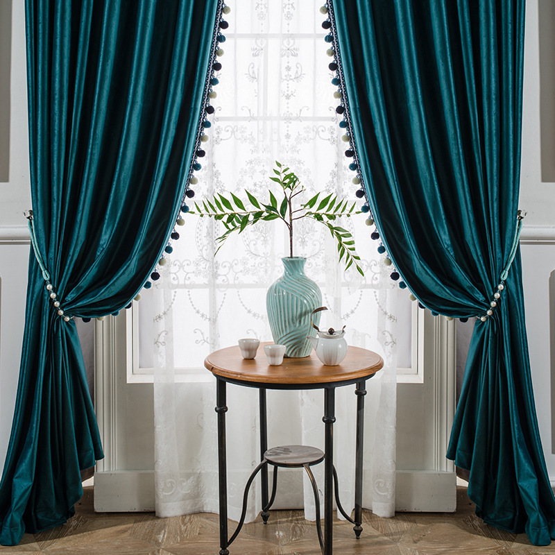 Full Blackout Curtain, Bedroom Thick Solid Color High-end American Retro Curtain /