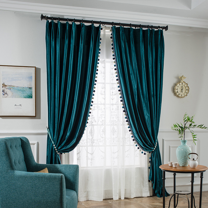 Full Blackout Curtain, Bedroom Thick Solid Color High-end American Retro Curtain /