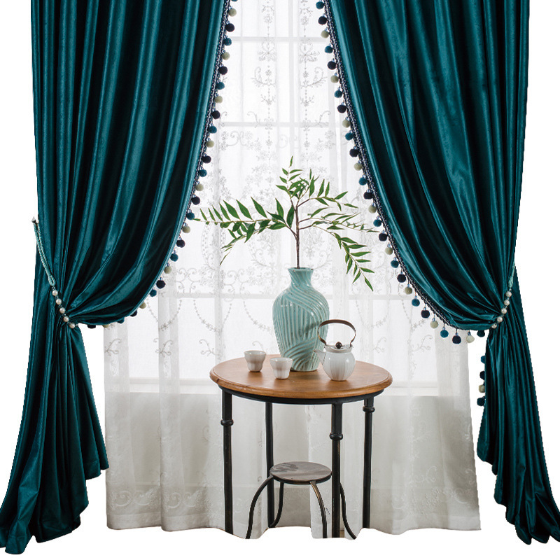 Full Blackout Curtain, Bedroom Thick Solid Color High-end American Retro Curtain /
