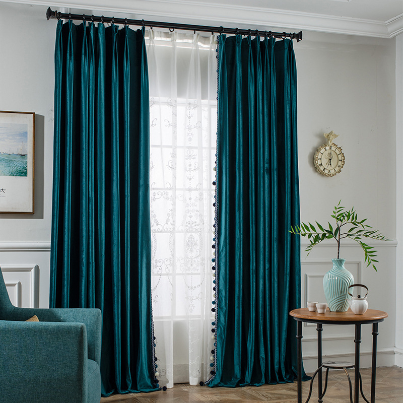 Full Blackout Curtain, Bedroom Thick Solid Color High-end American Retro Curtain /